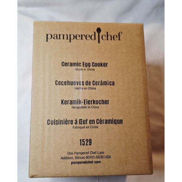 Pampered Chef Ceramic Microwave Egg Cooker #1529 White Gray Kitchen Gadget NWOT - Picture 2 of 8